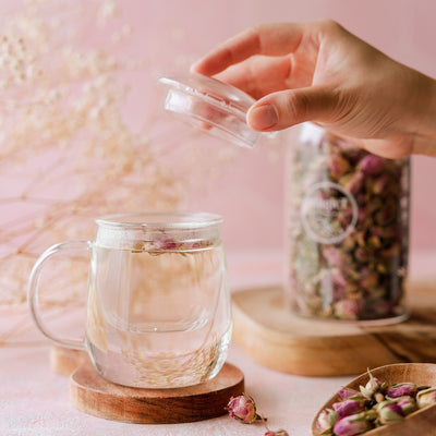 Glass infuser mug for loose leaf herbal tea - Magic T New Zealand