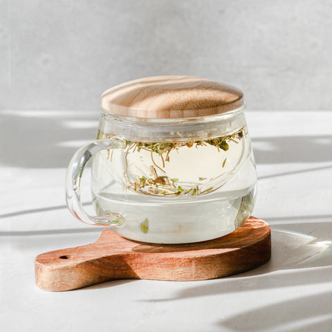Wood Lid Glass Infuser Mug